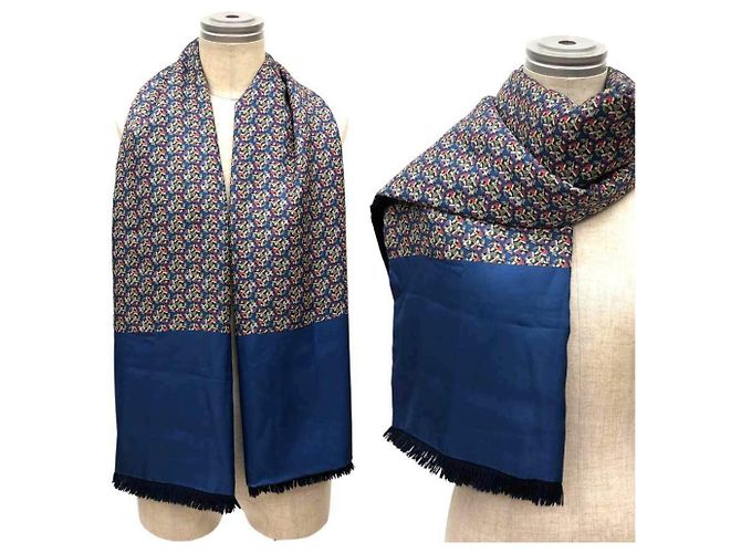 Hermès Hermes Reversible Silk and Angora Stole Blue