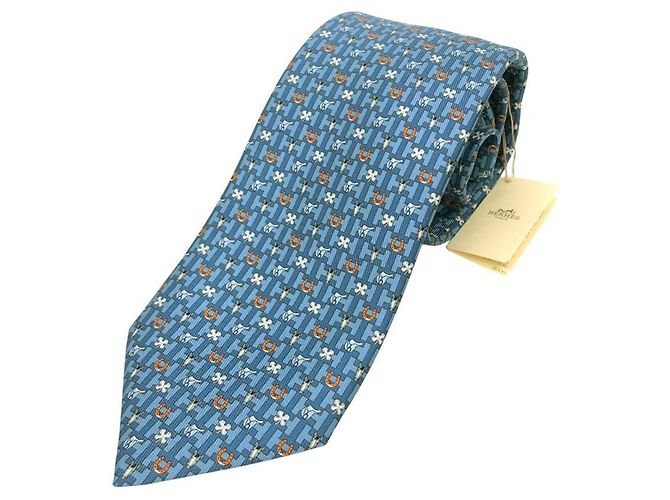 Hermès Cravatta in seta blu Hermes 