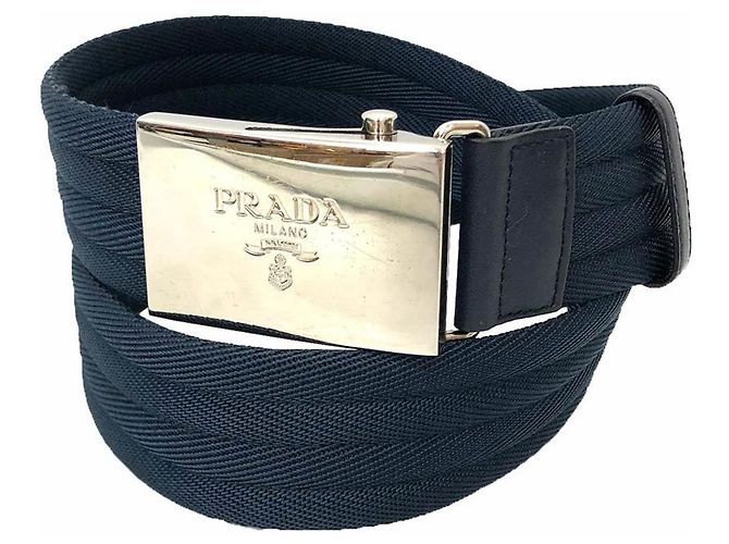 Cinto Prada azul marinho com fivela prateada