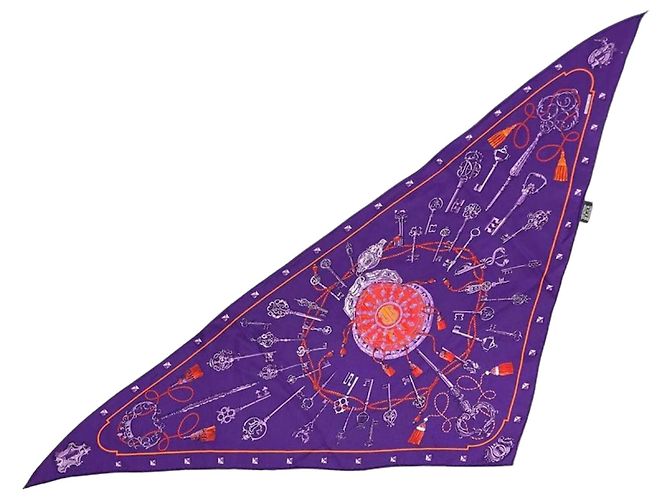 Hermès Lenço Hermes Pointu Les Cles Triangle Roxo