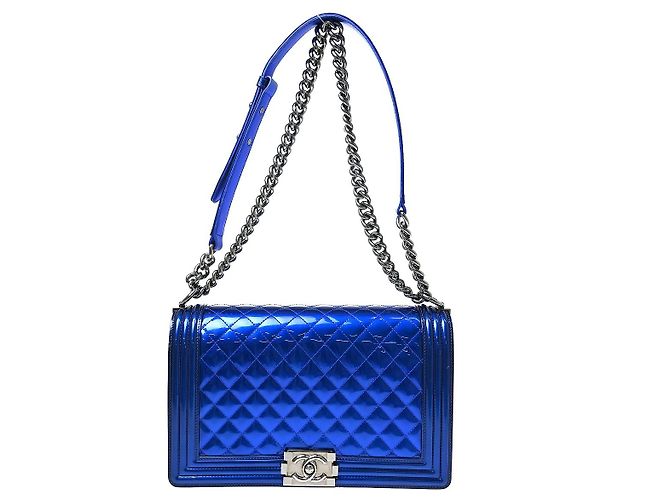 Chanel Boy Flap Trapuntato Vernice New Medium Blu
