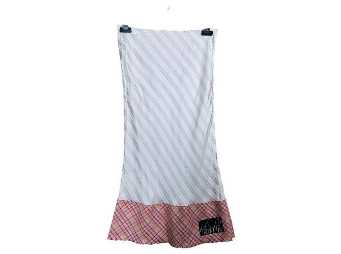 Autre Marque Rave Review Falda Midi a Rayas con Dobladillo de Cuadros Blanco Multicolor Gris