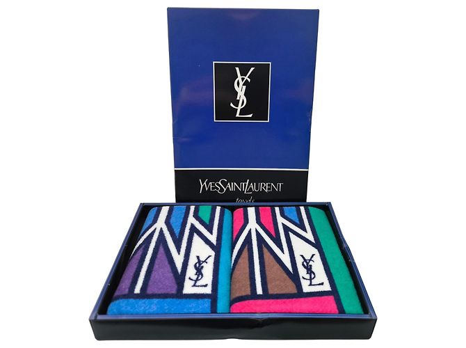 Conjunto de 2 toalhas monogramadas Yves Saint Laurent Marrom Rosa Branco Azul Multicor Verde Roxo