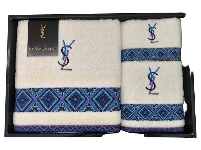 Set de serviettes Yves Saint Laurent monogramme YSL Multicolore Beige