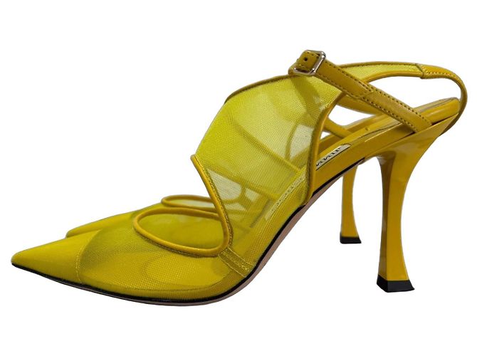 Jimmy Choo Traci 90 Scarpins Amarelos Mesh e Couro