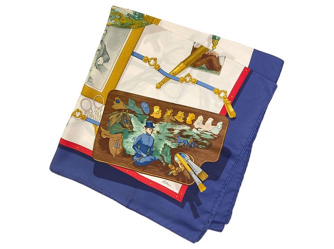 Hermès Lenço de seda Hermes Carre 90 Memories Branco Azul