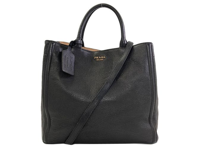 Borsa 2-Way in pelle di vitello nera di Prada Nero