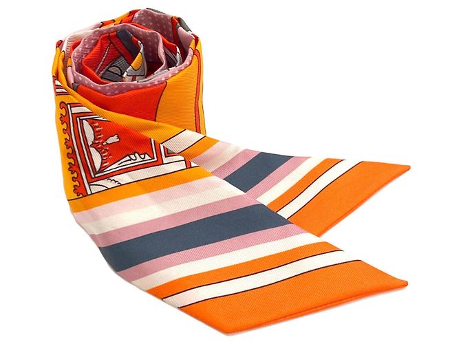 Hermès Lenço de seda Twilly Hermes Laranja