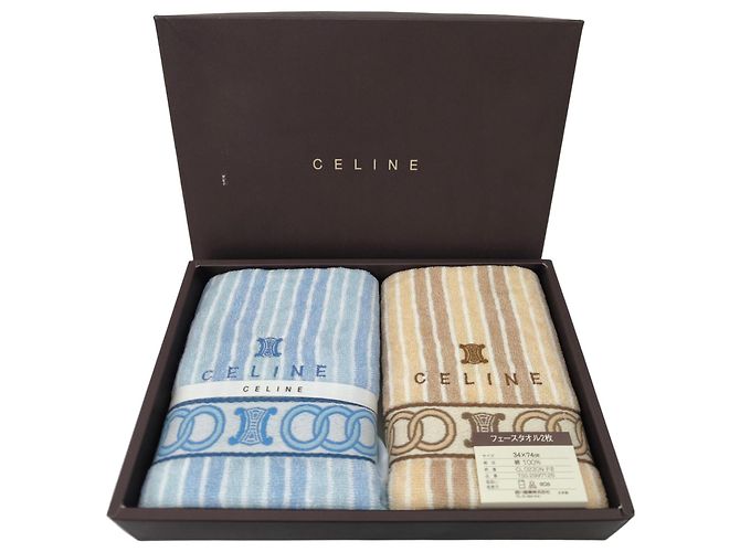 Céline Celine Set aus 2 Baumwoll-Badetüchern Beige Hellblau 