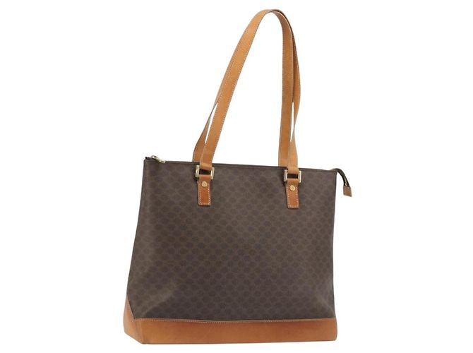 Céline Bolsa Tote CELINE Macadam em PVC e couro marrom com detalhes dourados Auth ep15259