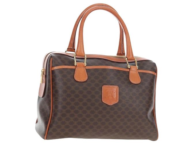 Céline Sac à main CELINE Macadam Canvas PVC Cuir Marron Or Auth 191820V Doré