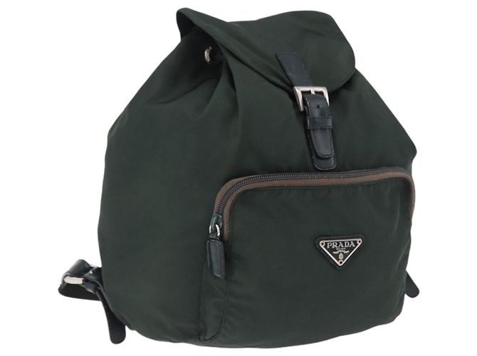 PRADA Backpack Nylon Green Silver Auth hk3999 Silvery
