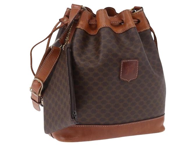 Céline Borsa a Spalla CELINE Macadam Canvas PVC Pelle Marrone Oro Auth 193065 D'oro
