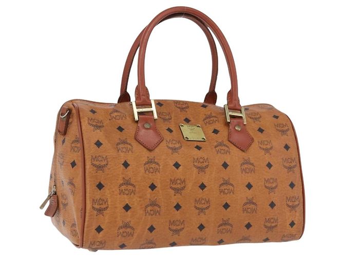 Bolsa MCM Vicetos Logogram PVC Couro 2way Marrom Dourado Auth 193981