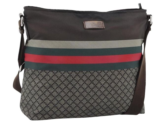 Bolso de Hombro GUCCI Web Sherry Line Nylon Beige Plata 270410 Auth 194052