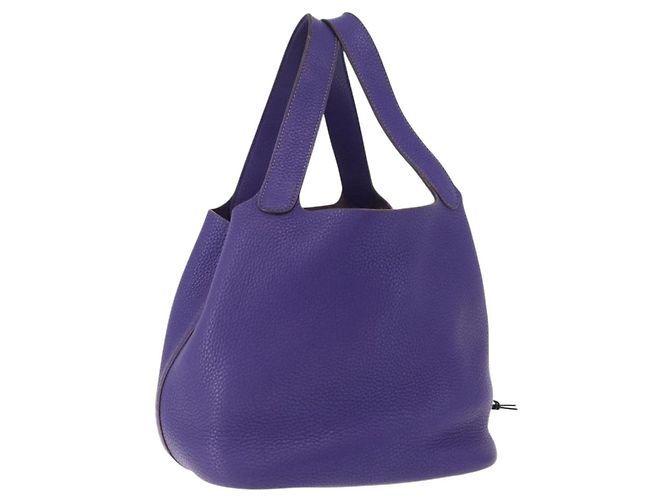 Hermès Bolsa HERMES Picotan Lock MM de couro roxo prata ar14140SM