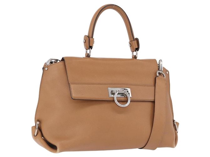 Borsa Salvatore Ferragamo Sofia Gancini in Pelle 2way Beige Silver Autentica 194596A Argento