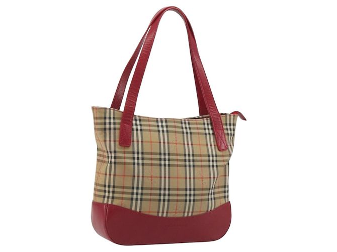BURBERRY Nova Check Handtasche Canvas Beige Red Auth ep15265 Rot