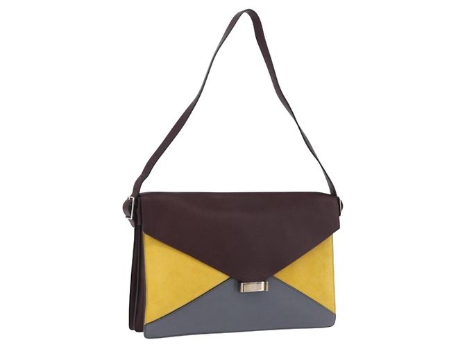 Céline Bolsa de Ombro CELINE em Couro Bordeaux Prata Auth 192760A