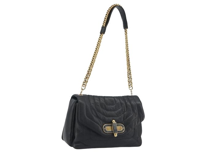 Bolsa de Ombro com Corrente BALLY em Couro Preto e Dourado Auth 192659A