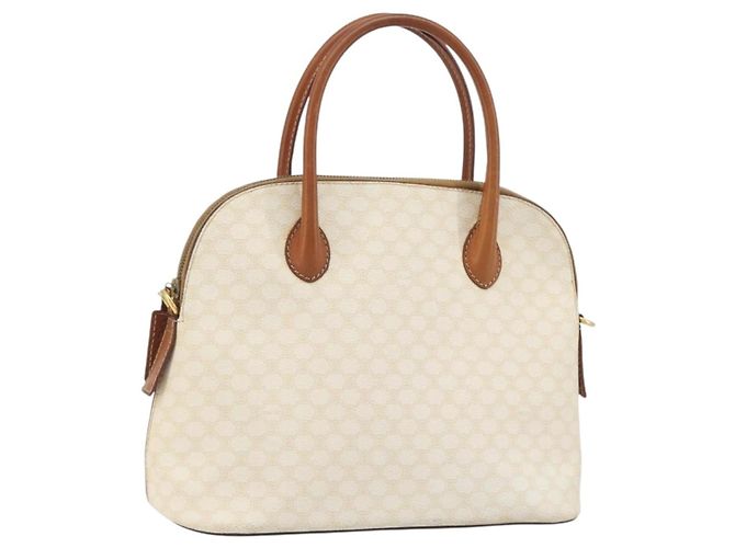 Céline CELINE Macadam Canvas Handtasche PVC Leder Weißgold Authentisch ep15611 Golden