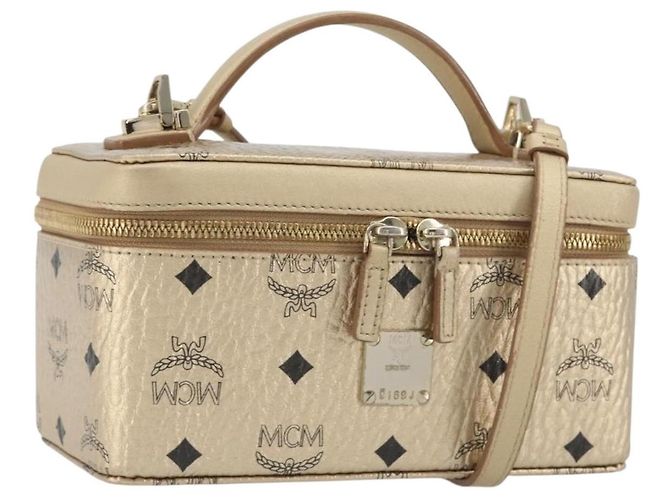 Bolsa de Ombro MCM Vanity em Couro Gold Auth ki6703A Dourado