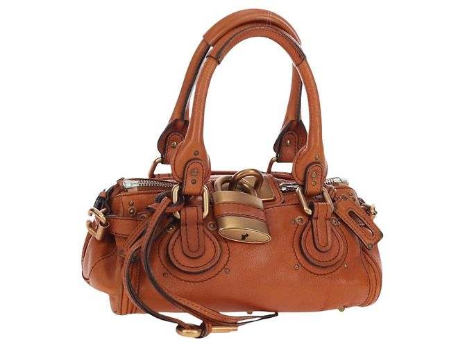 Chloé Bolsa Chloe Paddington de couro marrom com detalhes em tom dourado Auth ki6714M