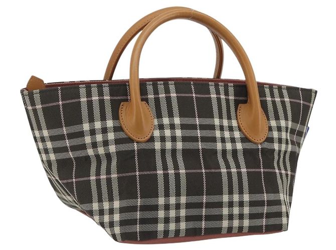 Borsa Tote BURBERRY Nova Check Blue Label Nylon Marrone Argento Auth kk694A
