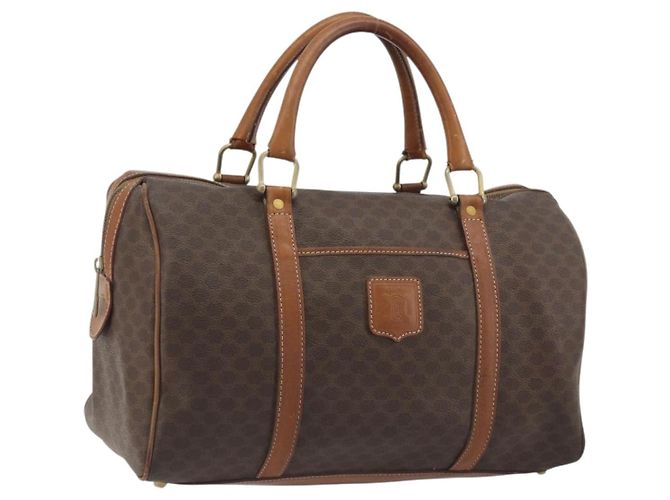 Céline CELINE Boston Tasche Macadam Canvas PVC Leder Braun Gold Auth 194053 Golden