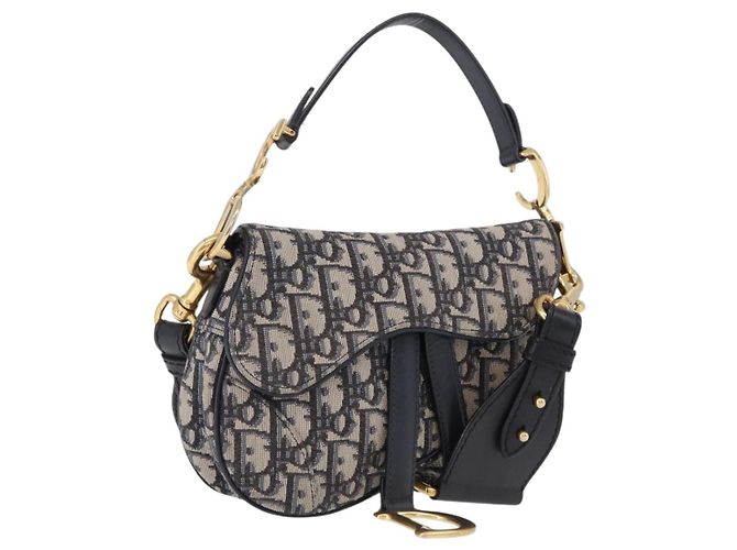 Borsa Christian Dior Trotter Saddle 2way Navy Gold Tone Auth ka5351M Blu navy