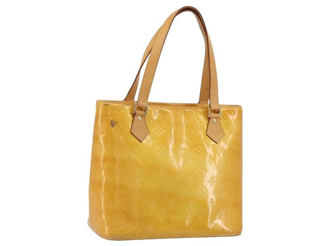 LOUIS VUITTON Sac à main Monogram Vernis Houston Lime Yellow M91055 Auth ep15500 Doré