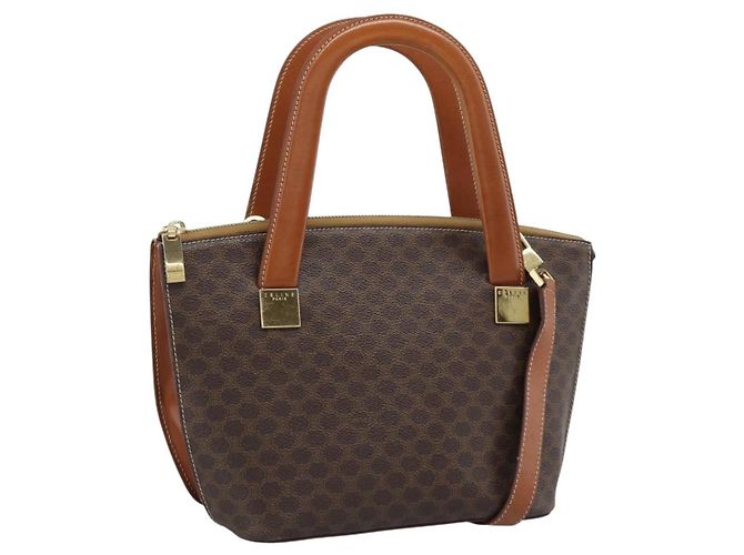 Céline Sac à main CELINE Macadam en PVC et cuir 2way Marron Doré Auth ep15277