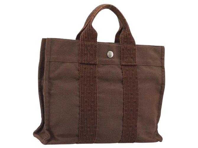 Hermès HERMES Her Line PM Handtasche aus Canvas Braun Silber Authentisch 192649A