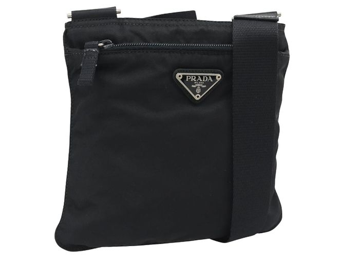 Borsa a tracolla PRADA Nylon Nero Argento Auth hk4000A