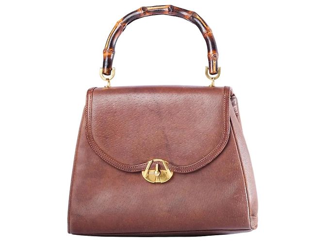 Bamboo Bolsa Gucci de couro com alça de bambu Marrom