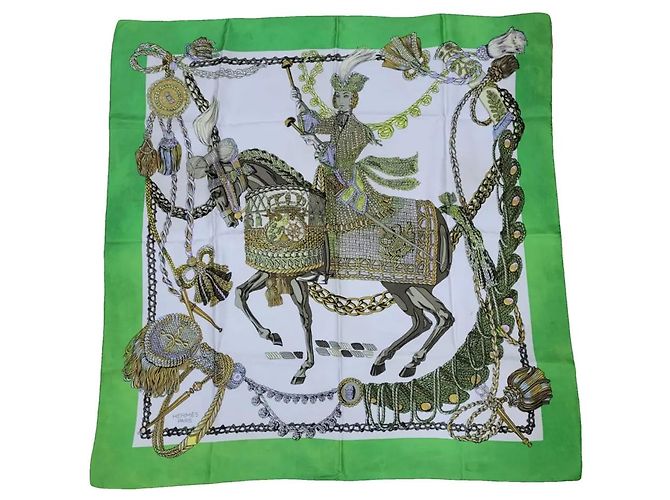 Hermès Le Timbalier Carré de seda Multicor Verde