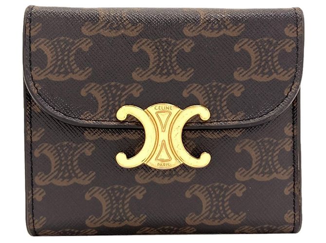 Céline Portafoglio piccolo con patta Triomphe Celine in PVC marrone