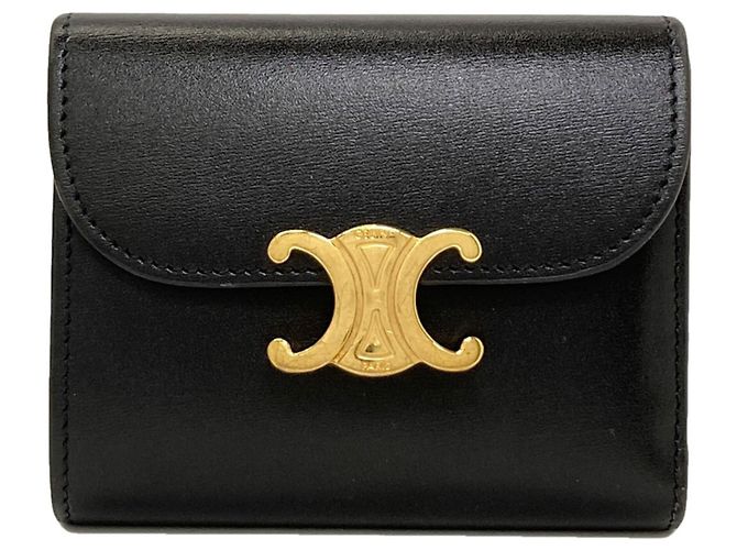 Céline Celine Small Flap Wallet Triomphe Black