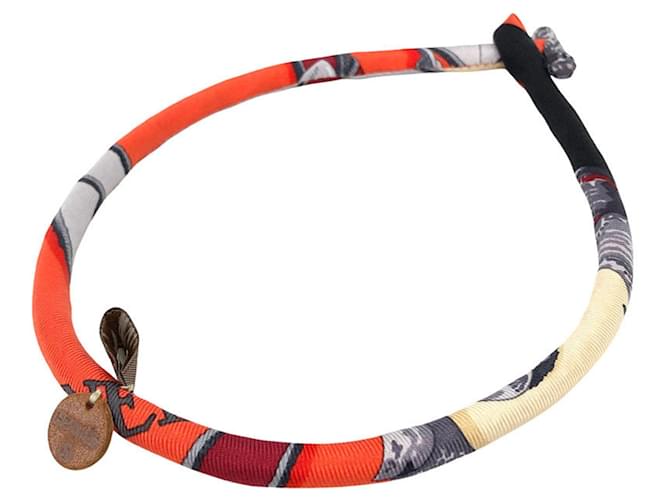 Hermès Hermes Petit H Brides de Soie Choker Necklace in Orange Silk 