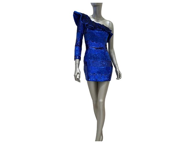 Balmain One-Shoulder Sequin Mini Dress 2009 Size 38 Pre-owned