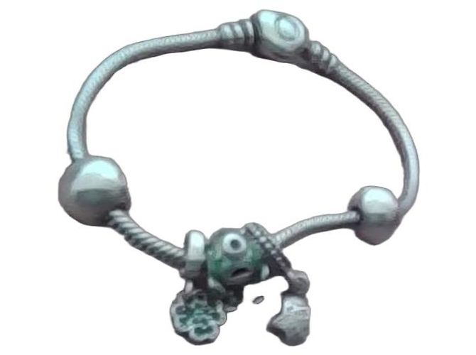 Pulseira de bracelete Pandora prateada com pingentes Prata Verde