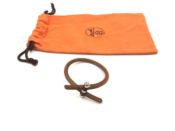 Hermès Bracciale Lock Hermes in pelle e metallo Marrone