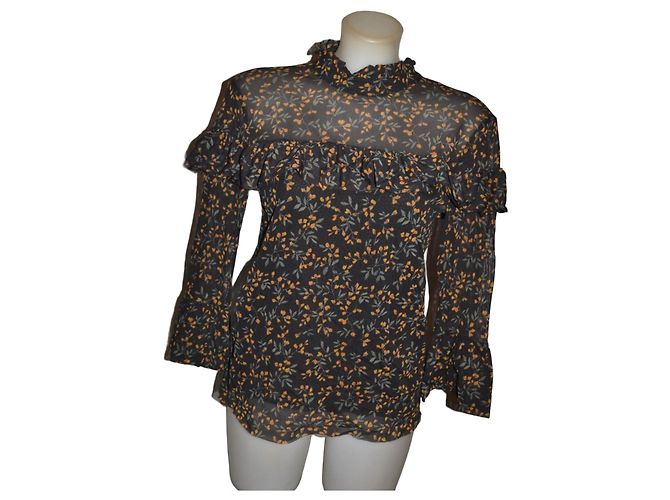 Ganni langärmelige Bluse mit Blumenprint Schwarz