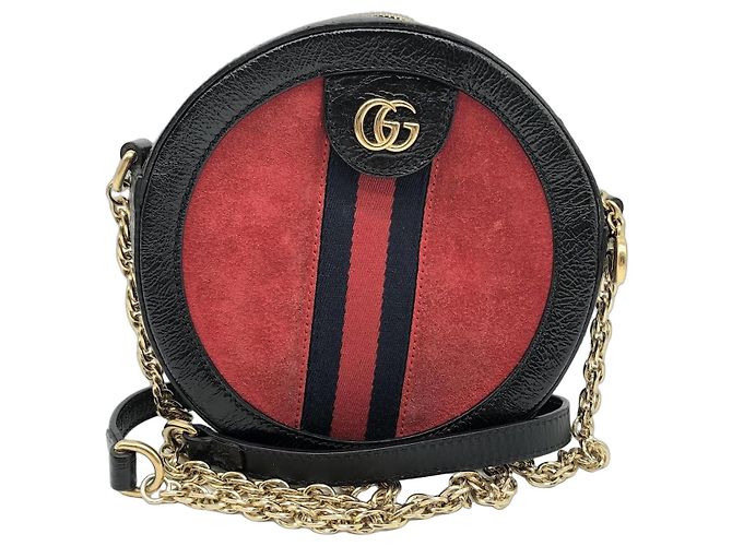 Gucci Ophidia Mini Bolsa Transversal em Camurça e Couro Vermelho