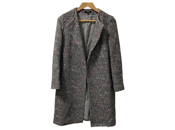 Abrigo de cuello redondo LOOP TWEED Theory Castaño Blanco Roja