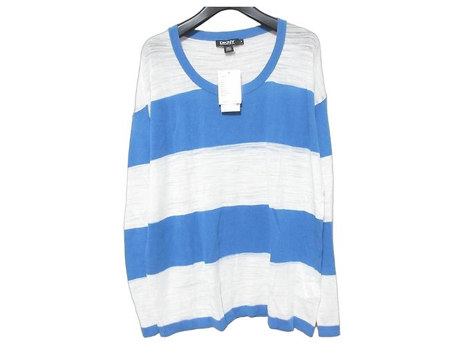 Autre Marque Top de punto de manga larga a rayas DKNY Blanco Azul