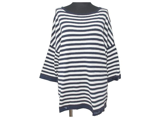 Max Mara Striped Knit Half Sleeve Top Blue