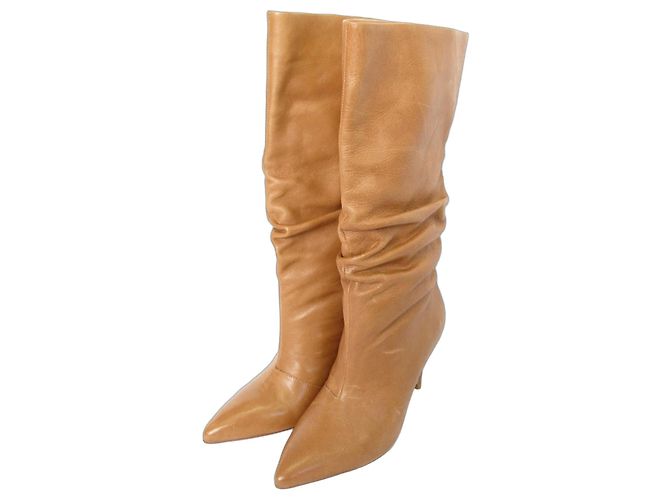 Autre Marque Mollini Lederstiefel mit Raffung Braun