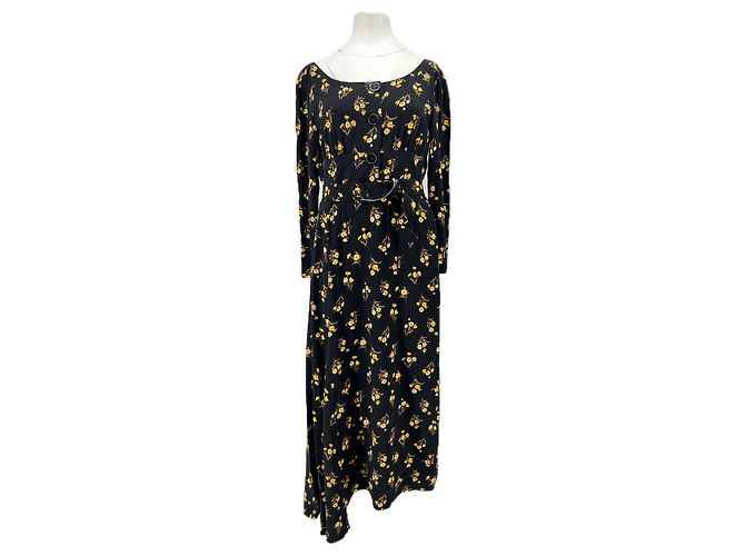 Prada Langer schwarzer Blumenprint Kleid