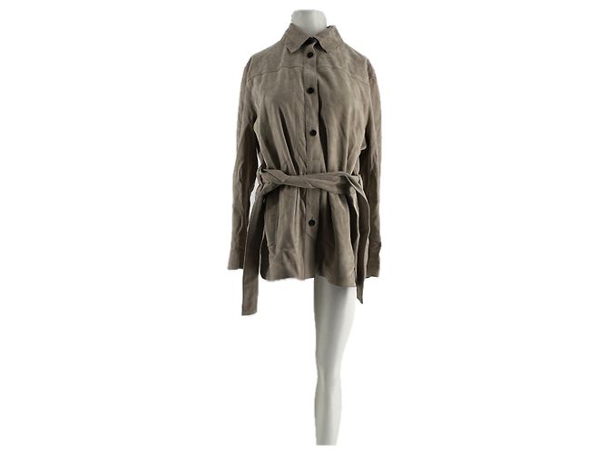 Mackage Wildleder-Hemdjacke mit Gürtel Beige